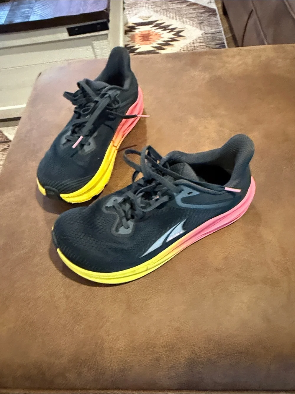 Altra Women's Black Running Shoes with Yellow and Pink Gradient Midsole Accent
